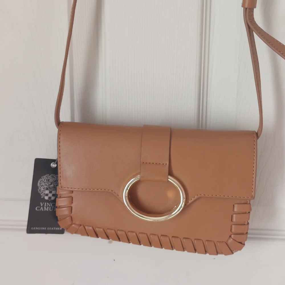 Vince Camuto Menio Aged Rum Genuine Leather Small Crossbody Bag - Picture 4 of 14